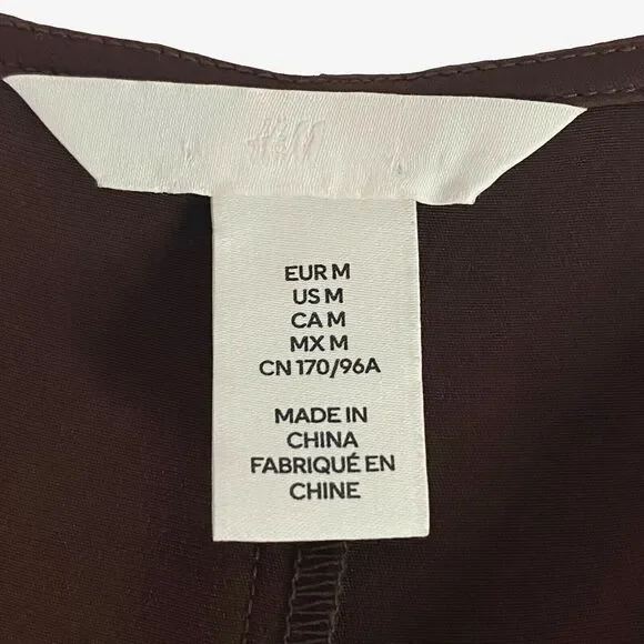 HM Satin Cinched Blouse Women's Medium Brown Trumpet Sleeves V-Neck Pullover - Picture 6 of 11